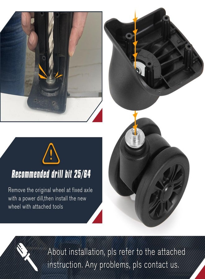 Zoofen Luggage Wheels Replacement with Brake - 2pcs Wear-Resistant Suitcase Spinner Wheels for Luggage (Black) - Image 4
